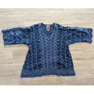 Johnny Was Embroidered Blue Top